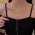 異素材mixネックレスパーティー蝶々華奢 ロングネックレス チェーンパール 切り替え セクシー 胸元 アクセサリー おしゃれ 韓国ファッション きれいめ 女子会 21SHIPIN-073