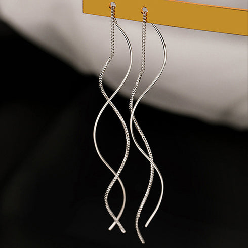 揺れるチェーンピアス ロングピアス 上品 アクセサリー レディース 波型ピアス メタル ジュエリー ウェーブ ゴールド おしゃれ人気 ギフト 20代30代 耳飾り 21SHIPIN-089