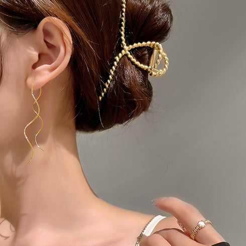 揺れるチェーンピアス ロングピアス 上品 アクセサリー レディース 波型ピアス メタル ジュエリー ウェーブ ゴールド おしゃれ人気 ギフト 20代30代 耳飾り 21SHIPIN-089