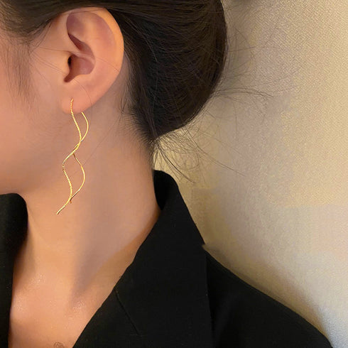 揺れるチェーンピアス ロングピアス 上品 アクセサリー レディース 波型ピアス メタル ジュエリー ウェーブ ゴールド おしゃれ人気 ギフト 20代30代 耳飾り 21SHIPIN-089