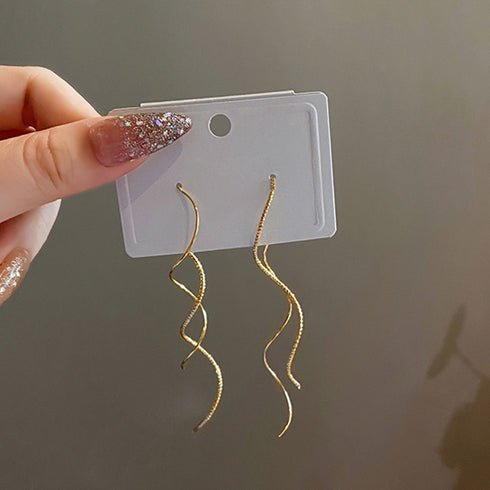 揺れるチェーンピアス ロングピアス 上品 アクセサリー レディース 波型ピアス メタル ジュエリー ウェーブ ゴールド おしゃれ人気 ギフト 20代30代 耳飾り 21SHIPIN-089