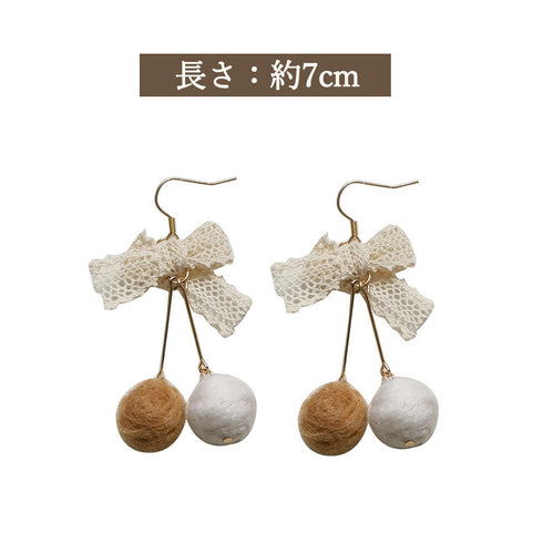 リボンピアス レディース ポンポンピアス リボン結びアクセサリー 女性 きれいめ 小顔見え耳飾り 大人可愛い キュート 秋冬ロングピアス お洒落 韓国ファッション 21SHIPIN-090