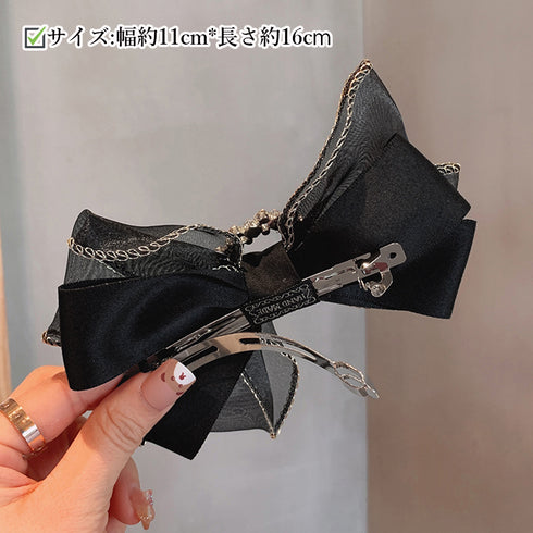 ビッグリボン ヘアクリップ レディース リボンクリップ 光沢感 韓国風 リボンバレッタ ヘアアクセサリー 髪飾り 蝶々結び 大人可愛いまとめ髪 キラキラ 女子会 21SHIPIN-098