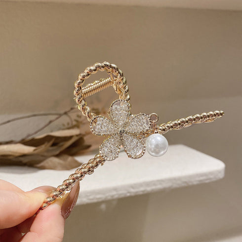フラワーバンスクリップパールヘアクリップ ゴールドヘアアクセサリー レディース 春夏ファッション小物 パール おしゃれ まとめ髪 ゴージャスヘアアレンジ きれいめ 21SHIPIN-099