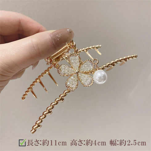 フラワーバンスクリップパールヘアクリップ ゴールドヘアアクセサリー レディース 春夏ファッション小物 パール おしゃれ まとめ髪 ゴージャスヘアアレンジ きれいめ 21SHIPIN-099