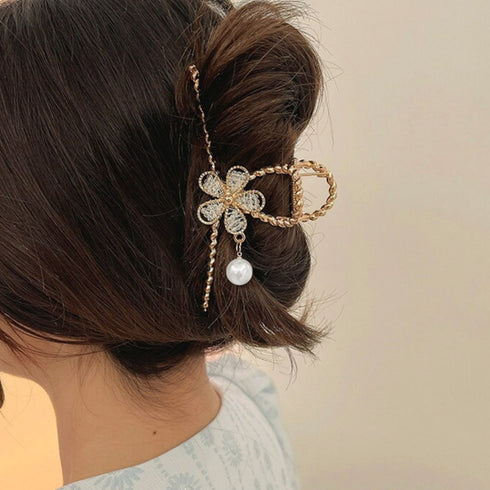 フラワーバンスクリップパールヘアクリップ ゴールドヘアアクセサリー レディース 春夏ファッション小物 パール おしゃれ まとめ髪 ゴージャスヘアアレンジ きれいめ 21SHIPIN-099