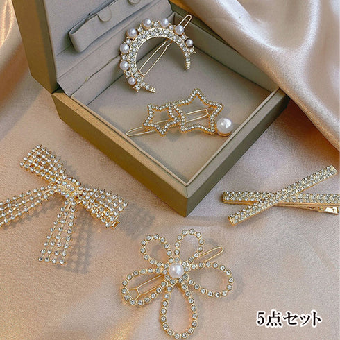 ヘアピンセットレディース キラキラ髪飾り ヘアピン おしゃれ きらめき 5点セット 6点セット ヘア留め お呼ばれ 結婚式ヘアクリップ パール ヘアアクセサリー 21SHIPIN-102