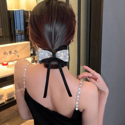 キラキラ リボンシュシュ 韓国風ヘアゴム ヘアアクセサリーレディース まとめ髪 人気ヘアアレンジ 大人可愛い髪飾り 女子会パーティー 小粒ラインストーン 華奢見え 21SHIPIN-103