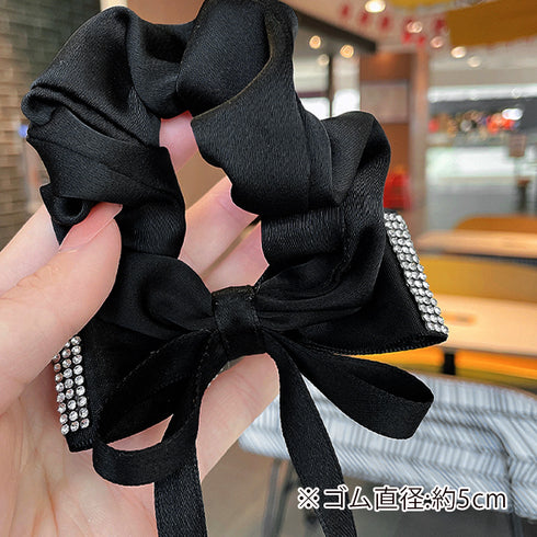 キラキラ リボンシュシュ 韓国風ヘアゴム ヘアアクセサリーレディース まとめ髪 人気ヘアアレンジ 大人可愛い髪飾り 女子会パーティー 小粒ラインストーン 華奢見え 21SHIPIN-103