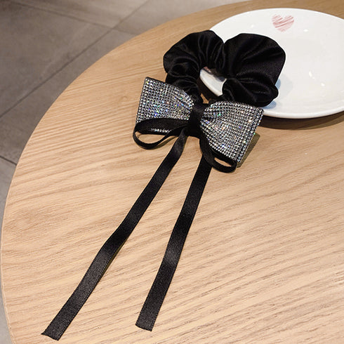 キラキラ リボンシュシュ 韓国風ヘアゴム ヘアアクセサリーレディース まとめ髪 人気ヘアアレンジ 大人可愛い髪飾り 女子会パーティー 小粒ラインストーン 華奢見え 21SHIPIN-103