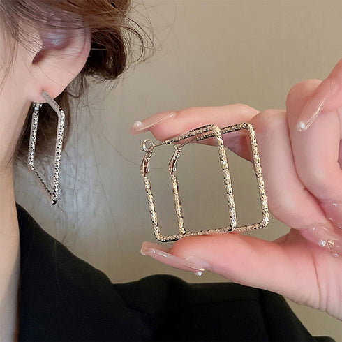 幾何学模様ピアスレディース おしゃれ 夏 スクエア フープピアス シルバー ゴールド シンプルピアス メタル 大人ピアス 人気アクセサリー 個性的 人気プレゼント 21SHIPIN-110