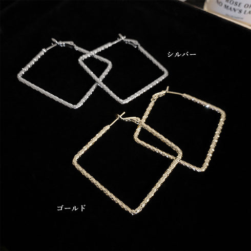 幾何学模様ピアスレディース おしゃれ 夏 スクエア フープピアス シルバー ゴールド シンプルピアス メタル 大人ピアス 人気アクセサリー 個性的 人気プレゼント 21SHIPIN-110