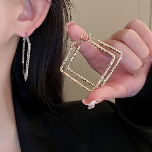 幾何学模様ピアスレディース おしゃれ 夏 スクエア フープピアス シルバー ゴールド シンプルピアス メタル 大人ピアス 人気アクセサリー 個性的 人気プレゼント 21SHIPIN-110