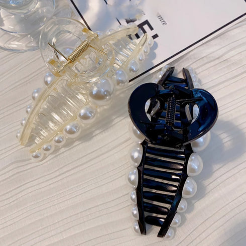 ヘアクリップ 大きめヘアアクセサリー黒 レディース 可愛いヘアアクセサリー ボリューム パールワニクリップ まとめ髪 簡単 ヘア小物 オフィスカジュアル 髪飾り 21SHIPIN-115