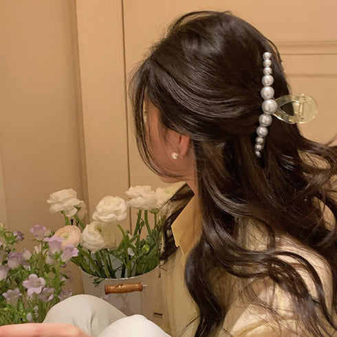 ヘアクリップ 大きめヘアアクセサリー黒 レディース 可愛いヘアアクセサリー ボリューム パールワニクリップ まとめ髪 簡単 ヘア小物 オフィスカジュアル 髪飾り 21SHIPIN-115