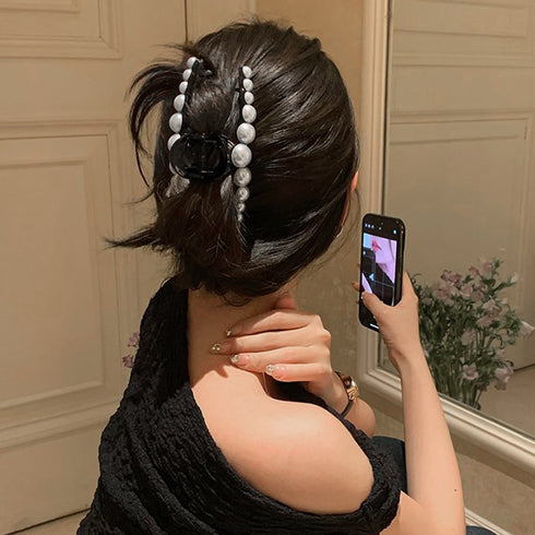 ヘアクリップ 大きめヘアアクセサリー黒 レディース 可愛いヘアアクセサリー ボリューム パールワニクリップ まとめ髪 簡単 ヘア小物 オフィスカジュアル 髪飾り 21SHIPIN-115
