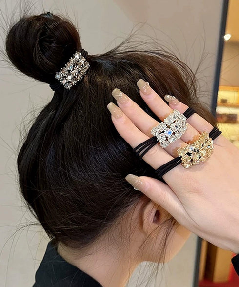 幾何柄ヘアゴムヘアリング キラキラ髪留め ヘアアクセサリーヘアゴム ヘアポニー ラインストーンビジュー 幾何学モチーフ 髪飾りヘアアレンジグッズ 韓国ファッション 21SHIPIN-125