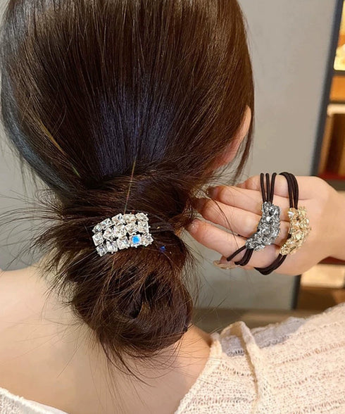 幾何柄ヘアゴムヘアリング キラキラ髪留め ヘアアクセサリーヘアゴム ヘアポニー ラインストーンビジュー 幾何学モチーフ 髪飾りヘアアレンジグッズ 韓国ファッション 21SHIPIN-125