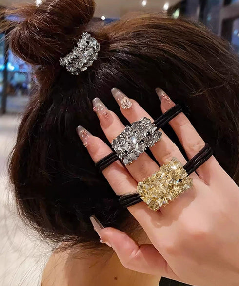 幾何柄ヘアゴムヘアリング キラキラ髪留め ヘアアクセサリーヘアゴム ヘアポニー ラインストーンビジュー 幾何学モチーフ 髪飾りヘアアレンジグッズ 韓国ファッション 21SHIPIN-125