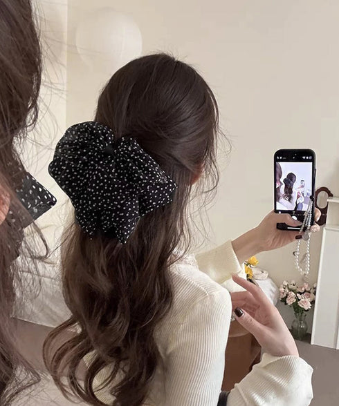 ドット柄リボンバンスクリップヘアクリップ ヘアアクセサリー 水玉 大きめリボン ビッグリボン 韓国ファッション 大人ガーリー簡単 ヘアアレンジ ハーフアップ髪飾り 21SHIPIN-128