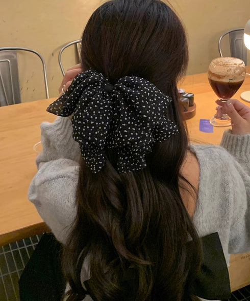 ドット柄リボンバンスクリップヘアクリップ ヘアアクセサリー 水玉 大きめリボン ビッグリボン 韓国ファッション 大人ガーリー簡単 ヘアアレンジ ハーフアップ髪飾り 21SHIPIN-128