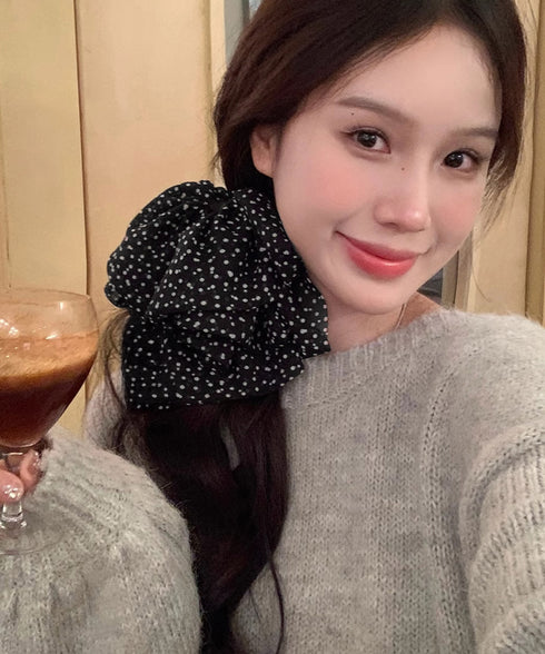 ドット柄リボンバンスクリップヘアクリップ ヘアアクセサリー 水玉 大きめリボン ビッグリボン 韓国ファッション 大人ガーリー簡単 ヘアアレンジ ハーフアップ髪飾り 21SHIPIN-128