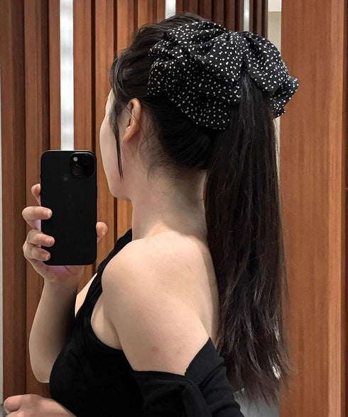 ドット柄リボンバンスクリップヘアクリップ ヘアアクセサリー 水玉 大きめリボン ビッグリボン 韓国ファッション 大人ガーリー簡単 ヘアアレンジ ハーフアップ髪飾り 21SHIPIN-128