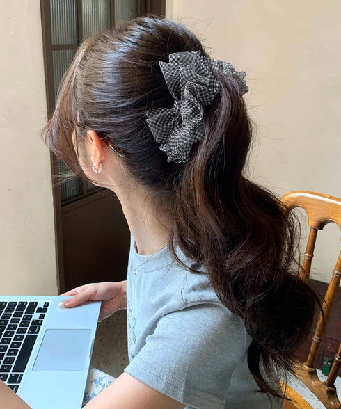 韓国風バンスクリップ リボンヘアクリップ レディースヘアアクセサリー 髪飾りギンガムチェック ガーリーまとめ髪 軽量ヘアアレンジ簡単上品髪留め オフィスカジュアル 21SHIPIN-130