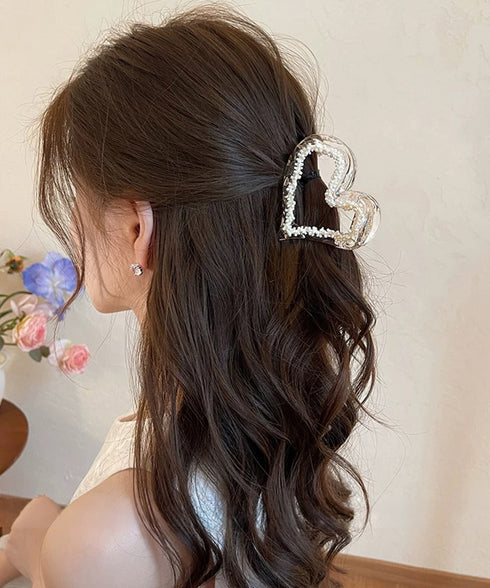 韓国風バンスクリップ クリアヘアクリップ パール調ヘアアクセサリー ビーズデザインヘアクリップ まとめ髪大人可愛い上品 フェミニン おしゃれヘアアクセハーフアップ 21SHIPIN-131