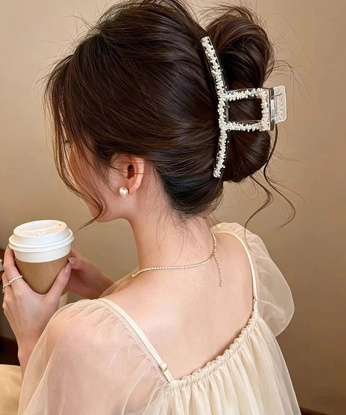 韓国風バンスクリップ クリアヘアクリップ パール調ヘアアクセサリー ビーズデザインヘアクリップ まとめ髪大人可愛い上品 フェミニン おしゃれヘアアクセハーフアップ 21SHIPIN-131