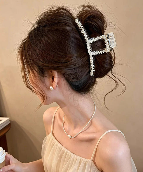 韓国風バンスクリップ クリアヘアクリップ パール調ヘアアクセサリー ビーズデザインヘアクリップ まとめ髪大人可愛い上品 フェミニン おしゃれヘアアクセハーフアップ 21SHIPIN-131