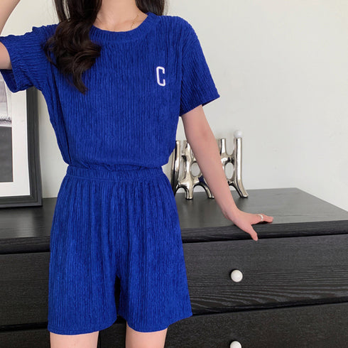 Tシャツ&イージーパンツ 夏服上下セット 半袖カジュアルスポーツウェアセット ウエストゴム 涼やか 半袖Tシャツ ルームウェア 短パン フィットネス 可愛い 21TAOZHUANG-002