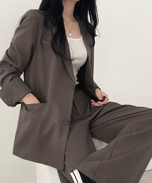 パンツスーツセット テーラードジャケット スーツワイドパンツ 上下セット セミワイドパンツ ゆったりシルエット 服 おしゃれボトムス オフィス 30代40代50代 21TZ-005
