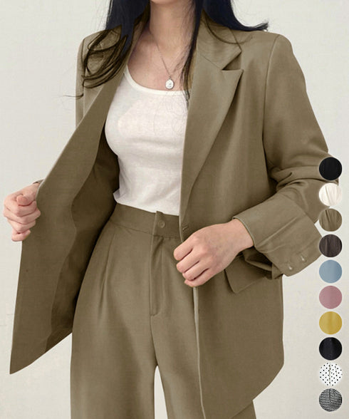 パンツスーツセット テーラードジャケット スーツワイドパンツ 上下セット セミワイドパンツ ゆったりシルエット 服 おしゃれボトムス オフィス 30代40代50代 21TZ-005