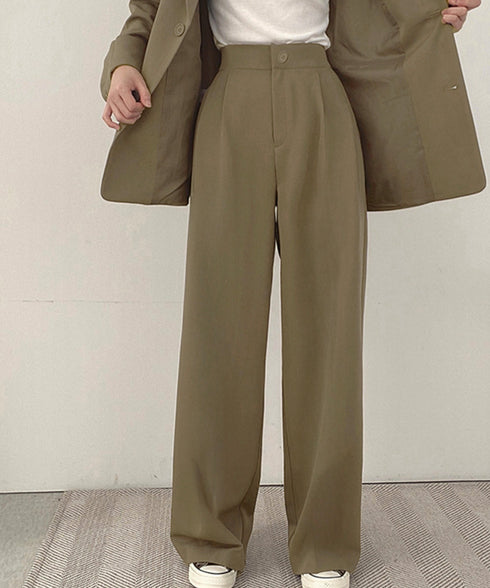 パンツスーツセット テーラードジャケット スーツワイドパンツ 上下セット セミワイドパンツ ゆったりシルエット 服 おしゃれボトムス オフィス 30代40代50代 21TZ-005