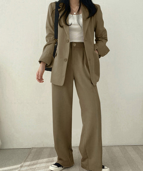 パンツスーツセット テーラードジャケット スーツワイドパンツ 上下セット セミワイドパンツ ゆったりシルエット 服 おしゃれボトムス オフィス 30代40代50代 21TZ-005