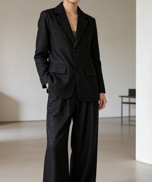 パンツスーツセット テーラードジャケット スーツワイドパンツ 上下セット セミワイドパンツ ゆったりシルエット 服 おしゃれボトムス オフィス 30代40代50代 21TZ-005