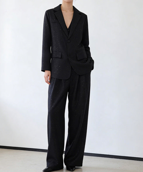 パンツスーツセット テーラードジャケット スーツワイドパンツ 上下セット セミワイドパンツ ゆったりシルエット 服 おしゃれボトムス オフィス 30代40代50代 21TZ-005