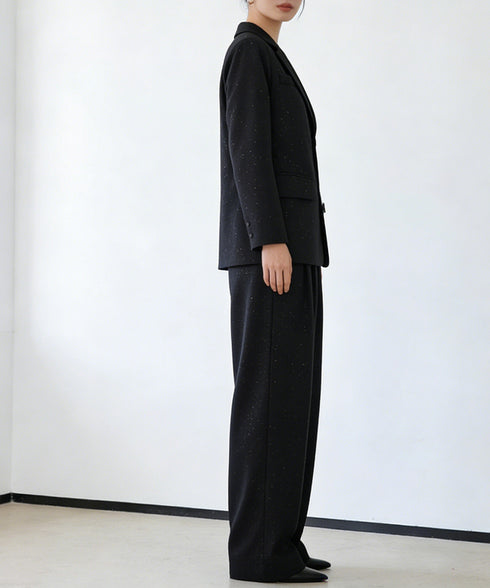 パンツスーツセット テーラードジャケット スーツワイドパンツ 上下セット セミワイドパンツ ゆったりシルエット 服 おしゃれボトムス オフィス 30代40代50代 21TZ-005