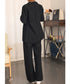 パンツスーツセット テーラードジャケット スーツワイドパンツ 上下セット セミワイドパンツ ゆったりシルエット 服 おしゃれボトムス オフィス 30代40代50代 21TZ-005