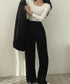 パンツスーツセット テーラードジャケット スーツワイドパンツ 上下セット セミワイドパンツ ゆったりシルエット 服 おしゃれボトムス オフィス 30代40代50代 21TZ-005