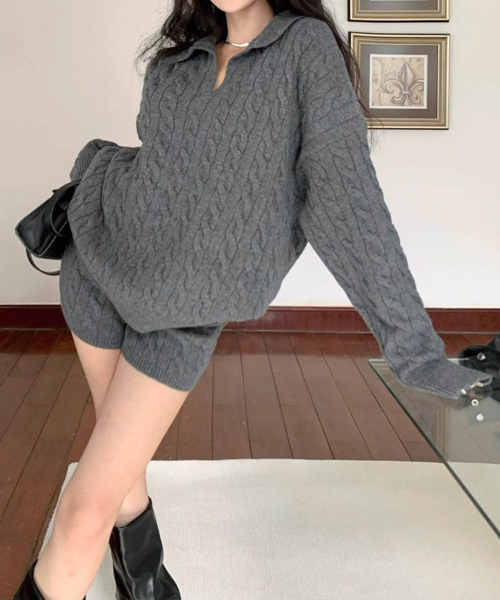 ケーブル編みニットセットアップレディース