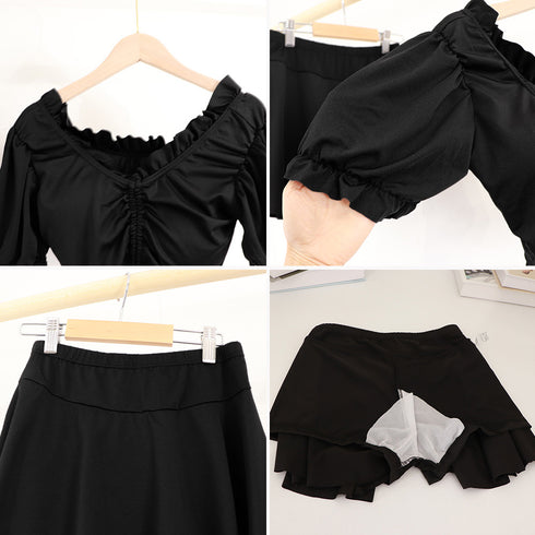 水着レディース ビキニ2点セット 韓国風 レースアップ水着2点セット 大人ガーリー セパレート水着 パンツ付きミニスカート 露出控えめビーチウェア 夏 海 海水浴 21YONGYI-004