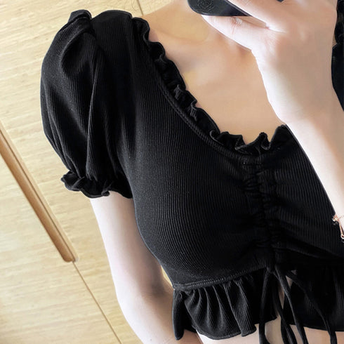 水着レディース ビキニ2点セット 韓国風 レースアップ水着2点セット 大人ガーリー セパレート水着 パンツ付きミニスカート 露出控えめビーチウェア 夏 海 海水浴 21YONGYI-004