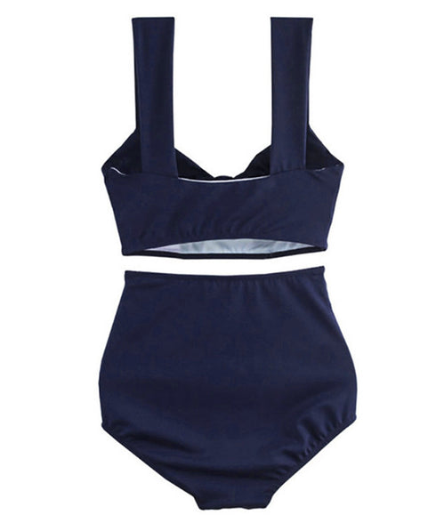 ツイストタンキニ レディース水着 可愛い ツイストリボンビキニ ハイウエスト セクシー ガーリー 上下2点セット 無地 韓国風 ビーチウェア 海 リゾート 夏休み 21YONGYI-005