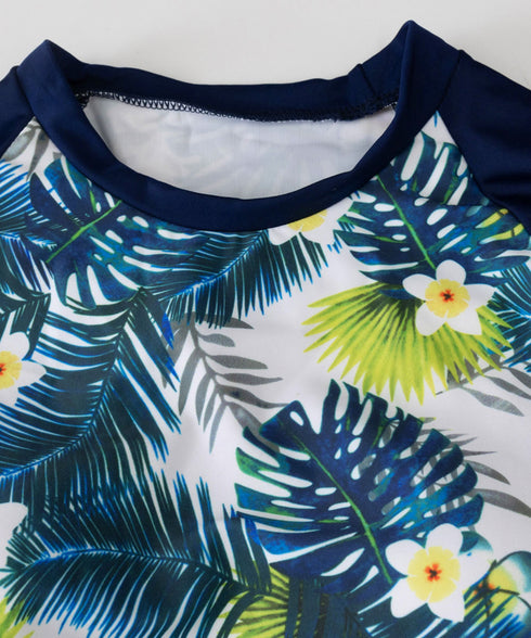 水着レディースタンキニ2点セットUVケア バックリボンフィットネス水着 花柄長袖トップス ショーツ 上下セット セパレート水着 韓国風 ハイウエスト バックシャン 21YONGYI-006