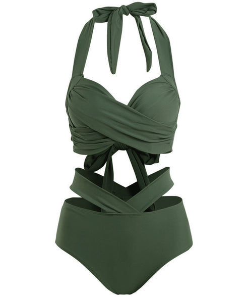 バックリボンセパレートビキニ 水着セット レディース水着ビキニ 上下2点セット 可愛いバンドゥホルターネックビキニ セクシー 夏ビーチ プール海 リゾート 海水浴 21YONGYI-009