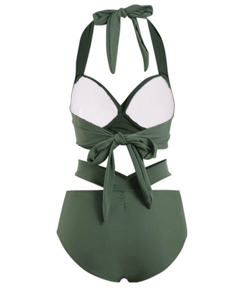 バックリボンセパレートビキニ 水着セット レディース水着ビキニ 上下2点セット 可愛いバンドゥホルターネックビキニ セクシー 夏ビーチ プール海 リゾート 海水浴 21YONGYI-009