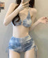 水着 レディース 水着3点セット ビキニ レディースセパレート水着 シアートップス付きビキニセット 韓国風水着トレンド水着ホルターネック水着 サイドリボンショーツ 21YONGYI-011