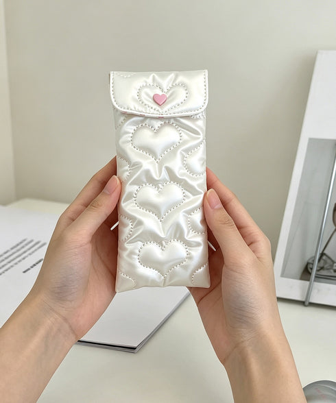 メガネケースキルティングハートメガネ収納 メガネケース リボンサングラスケース 軽量 クッション入りソフトケース 韓国風大人可愛いコンパクト おしゃれメガネポーチ 21ZAHUO-024